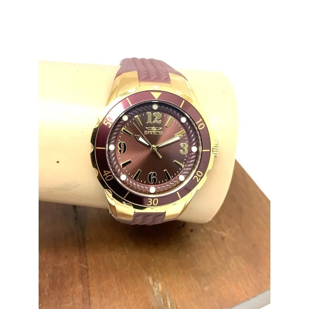 Invicta Women's Watch 17485 Angel Quartz Gold Tone Case Rubber Strap 38mm